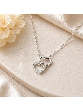 Vintage Double Heart Necklace Made with Swarovski Crystal Sterling Overlay Y2K